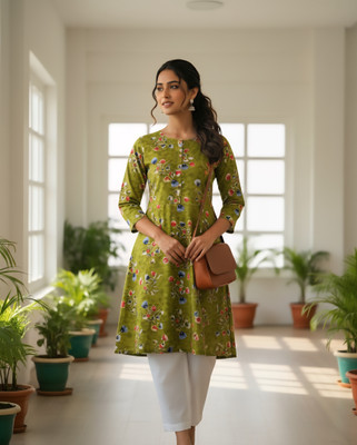 ChowdhuryAndCo Women Floral Print A-line Kurta(Green)