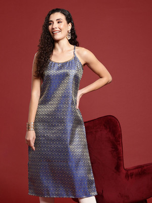 ANOUK Women Block Print Straight Kurta(Blue)