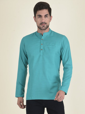 DEYANN Men Self Design Straight Kurta(Blue)