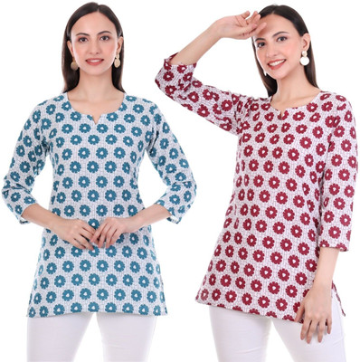 Erosion Women Printed Straight Kurta(Red, Blue)