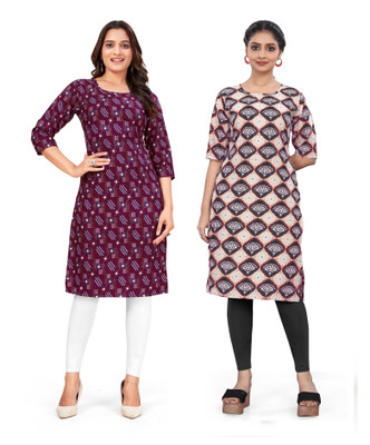 shilpa synthetic Women Printed Straight Kurta(Multicolor)