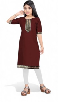 vishvoham Girls Embellished Straight Kurta(Maroon, Yellow, Light Blue, Dark Blue, Grey, Red)