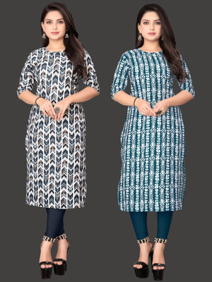 RITOSA Women Printed Straight Kurta(Blue)
