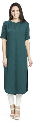 Nioni Women Solid Straight Kurta(Dark Green)