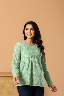 House Of Pehnava Women Printed, Floral Print Tunic Kurta(Green)