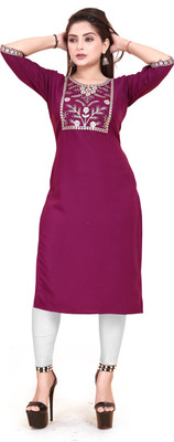 ANITA LYCRA Women Embroidered A-line Kurta(Purple)