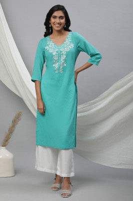 Aurelia Women Solid Straight Kurta(Green)