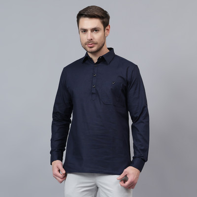 CROWNTAIL Men Self Design Straight Kurta(Dark Blue)