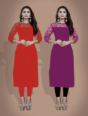 Maheshvi Women Self Design Straight Kurta(Purple)