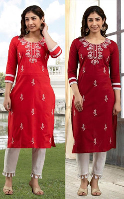 SISTO Women Chikan Embroidery A-line Kurta(Multicolor)