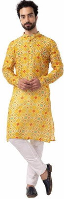 PINK WISH Men Colorblock Straight Kurta(Multicolor)