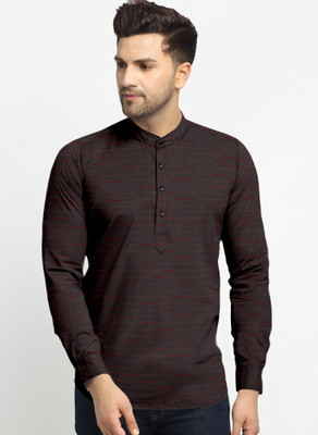 js studio Men Striped Straight Kurta(Brown)