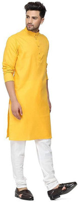 Veekeeda Men Solid A-line Kurta(Yellow)