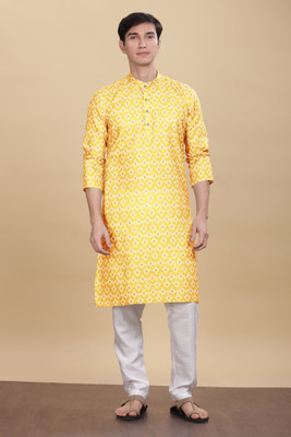 ANOUK Men Abstract Straight Kurta(Yellow)