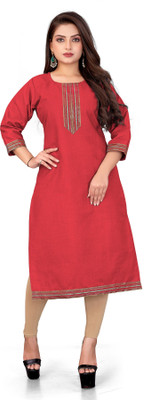AAI MOGAL Women Solid Straight Kurta(Red)