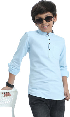 ROCKET SCIENCE Boys Solid Straight Kurta(Light Blue)