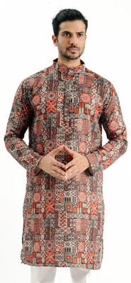 Niraj Creations Men Printed Straight Kurta(Brown)