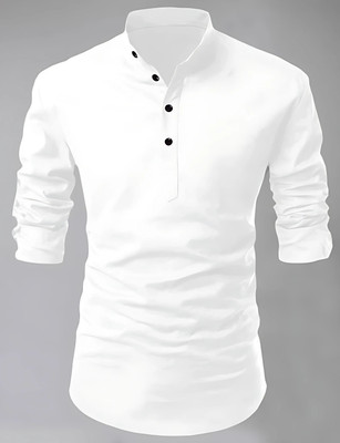 Ladyflock Men Solid Straight Kurta(White)
