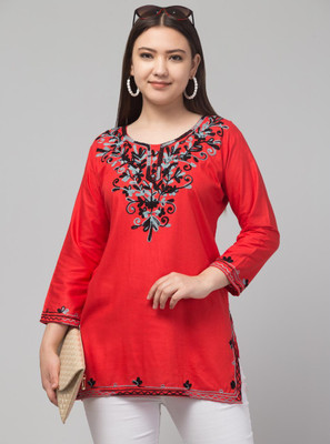 Shafaq enterprises Women Embroidered Straight Kurta(Red)