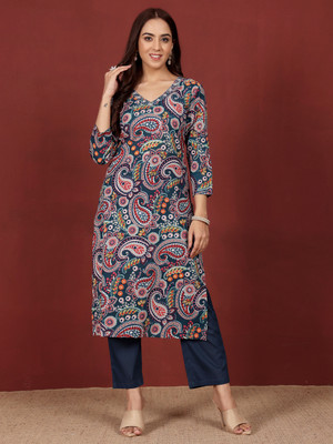 Varanga Women Printed Straight Kurta(Blue)