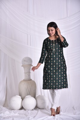 Manchita Fashion Women Printed Straight Kurta(Dark Green)