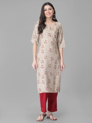 1 Stop Fashion Women Printed Straight Kurta(Beige)