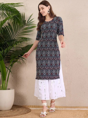 EthnicBasket Women Printed A-line Kurta(Black)