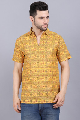 AXOLOTL Men Printed Straight Kurta(Yellow)