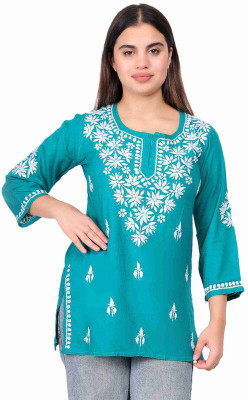 Noor Chikankari Women Printed Ethnic Dress Kurta(Light Blue)