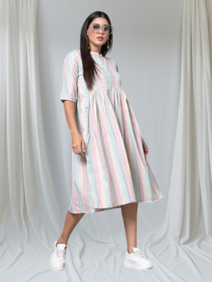 Db Fashionwe Women Fit and Flare White Midi/Calf Length Dress