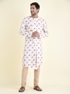Tabard Men Printed Straight Kurta(White)