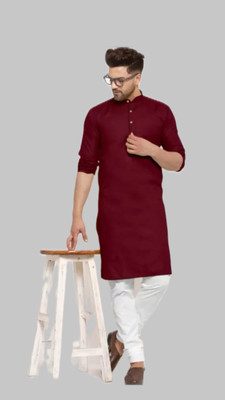 VINAARI Men Solid A-line Kurta(Maroon)