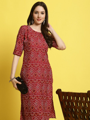 1 Stop Fashion Women Printed Straight Kurta(Maroon)