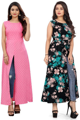 tanvi creation Women Printed Frontslit Kurta(Blue)