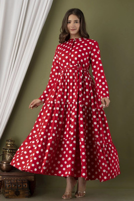 TRENDSWILL Women Polka Print Anarkali Kurta(Red, White)