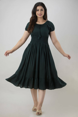 Go Gulabi Women A-line Dark Green Midi/Calf Length Dress