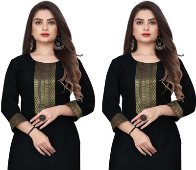 HF HOLYDAY FASHION Women Embroidered Straight Kurta(Black)