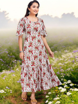 jya Women Floral Print Ethnic Dress Kurta(Red)