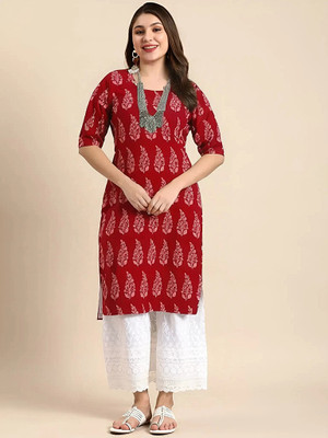 SZN Women Printed A-line Kurta(Red)