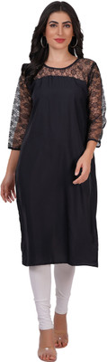 Good Straders Women Self Design Straight Kurta(Black)