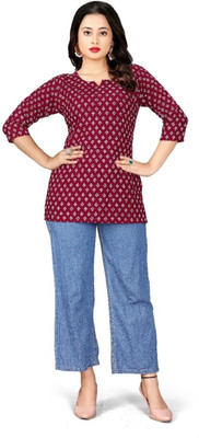 HOCC Women Printed Straight Kurta(Maroon)