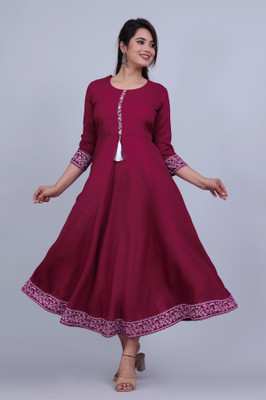Wilshire Women Printed Flared Kurta(Maroon)