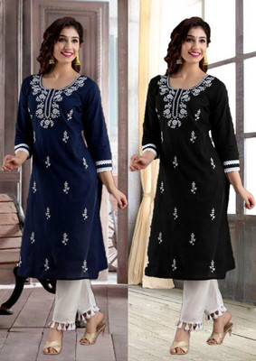 SISTO Women Chikan Embroidery A-line Kurta(Multicolor)