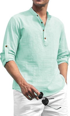 Apektra Men Solid Straight Kurta(Silver)