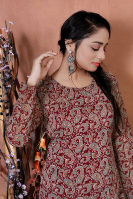 iEthniya Women Printed A-line Kurta(Maroon)