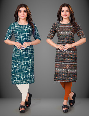 RITOSA Women Printed Straight Kurta(Orange)