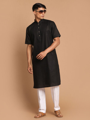 VASTRAMAY Men Solid A-line Kurta(Black)