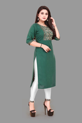 WOMENSILK Women Embroidered Straight Kurta(Green)