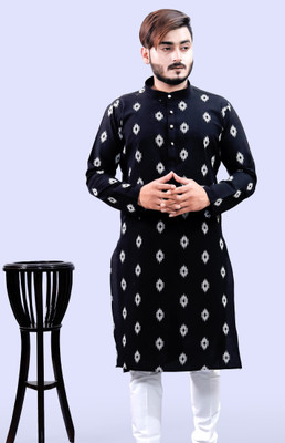 Tibra Collection Men Printed Straight Kurta(Black)