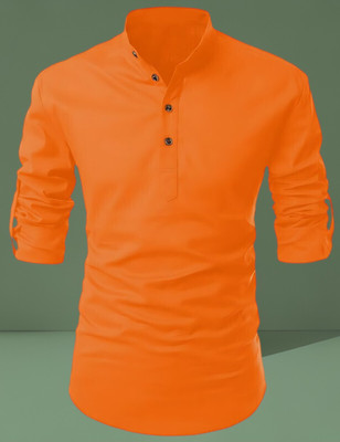 ETHNICSUTRA Men Solid Straight Kurta(Orange)